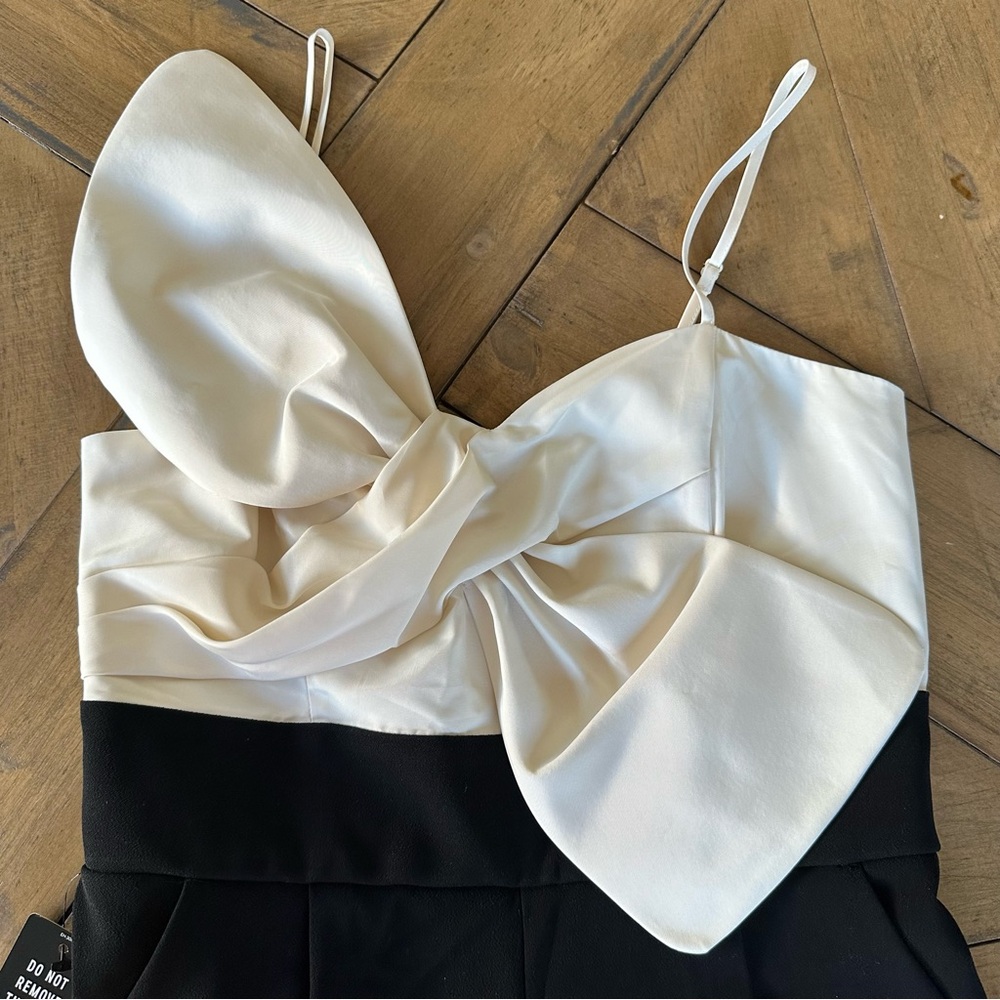 Express Statement Bow Color Block Straight Leg Jumpsuit Cocktail Party Pockets S - Picture 3 of 10